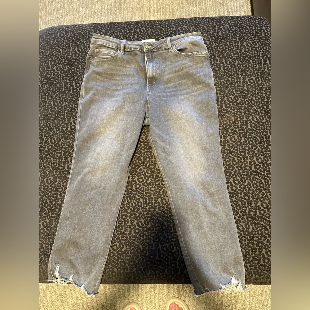 Cropped Straight with Hem detail. Worn once
